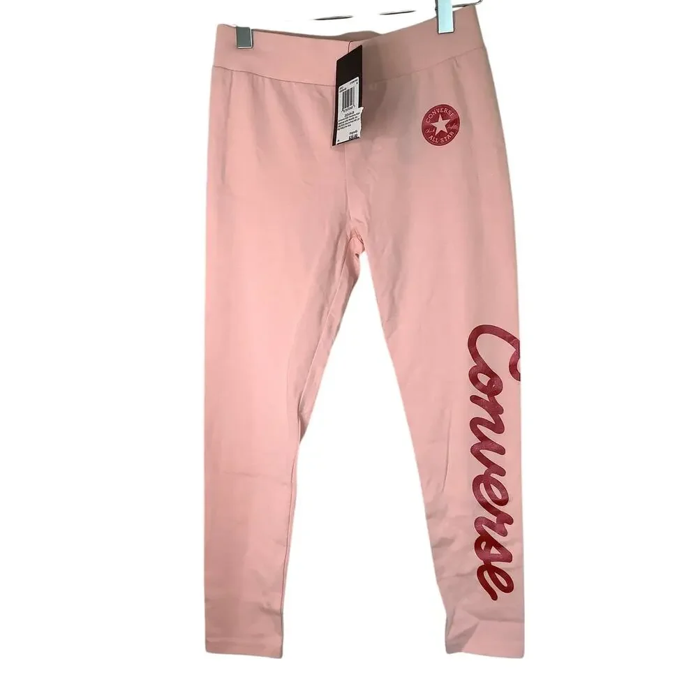 Converse Girls MD Storm Pink Logo Metallic Ink Print Leggings Streetwear U1-13